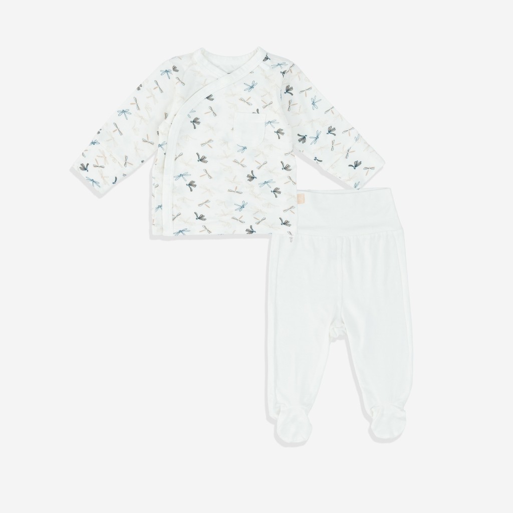 (NB-3M) Bộ quần áo dài tay cài chéo BBB1108TN Túi ngực Dona cho bé sơ sinh - Bambus | Quần áo BU Baby