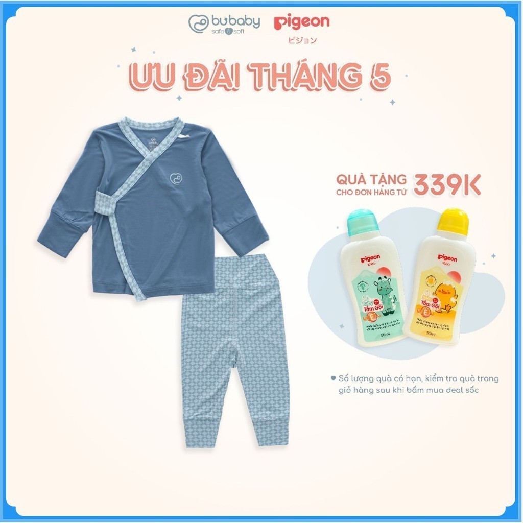 Bộ dài tay cài chéo Bambus Iconic từ NB đến 3 tháng vải sợi tre mểm mại - Bambus BBB1301NS | Quần áo BuBaby chính hãng