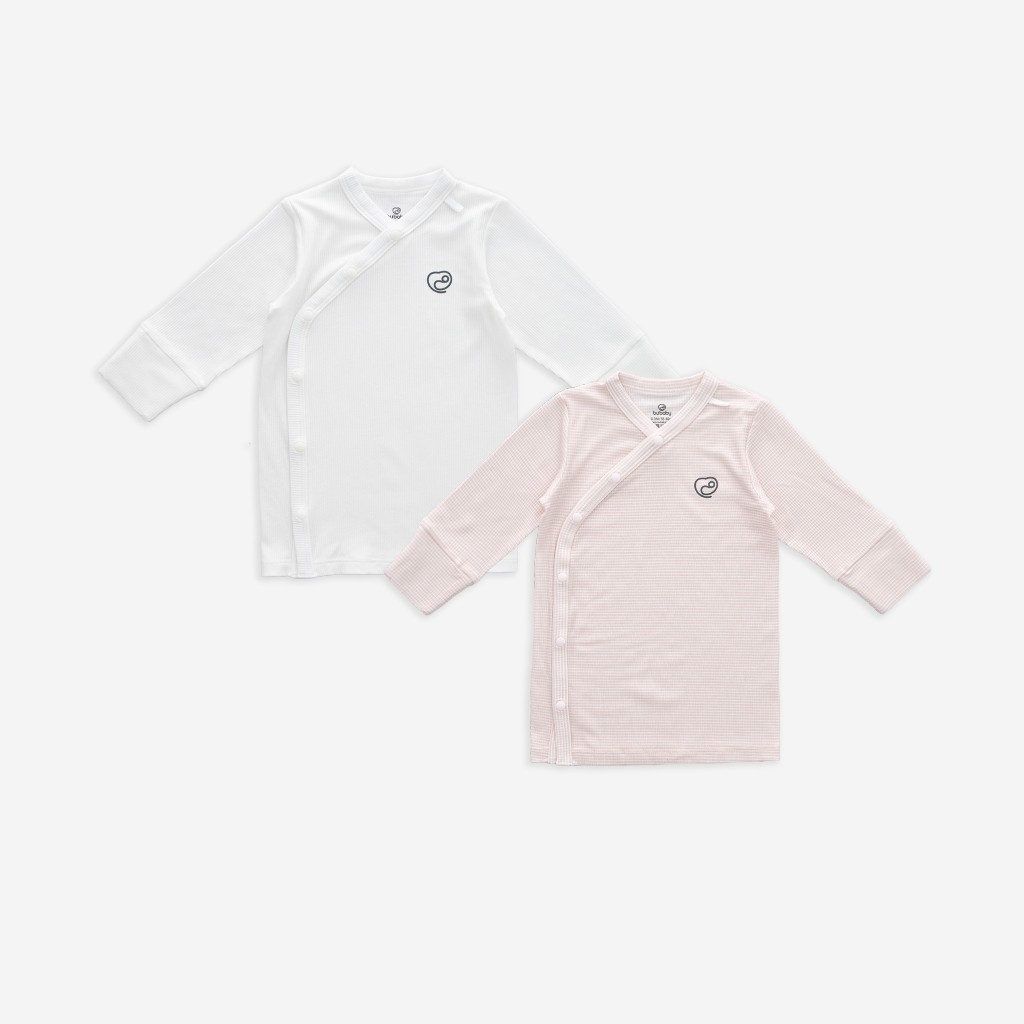 (0-3M) Set 2 áo dài tay cài chéo cho bé sơ sinh - Bu baby sơ sinh Quần áo BuBaby Siro BSR310801