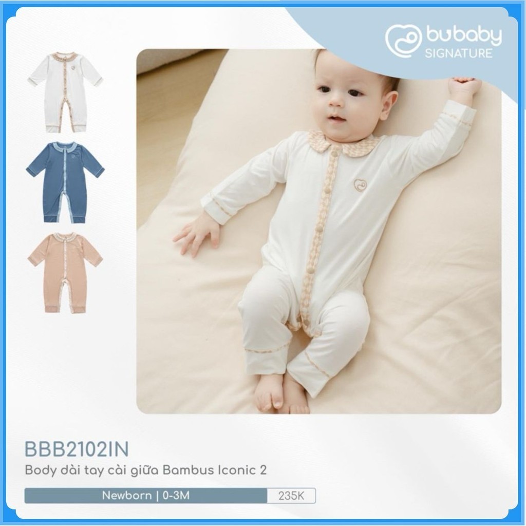 (0-3M) Bộ đồ liền thân dài tay cài giữa Bambus Iconic 2 cho bé sơ sinh - Bambus BBB2102IN | Quần áo BuBaby