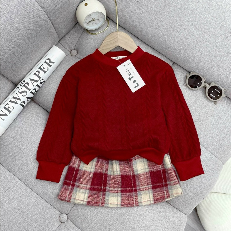 Đồ đôi mẹ và bé gái set đồ Áo len vặn thừng cùng chân váy dạ có lót cho mẹ và bé mặc 2 kiểu dáng sành điệu
