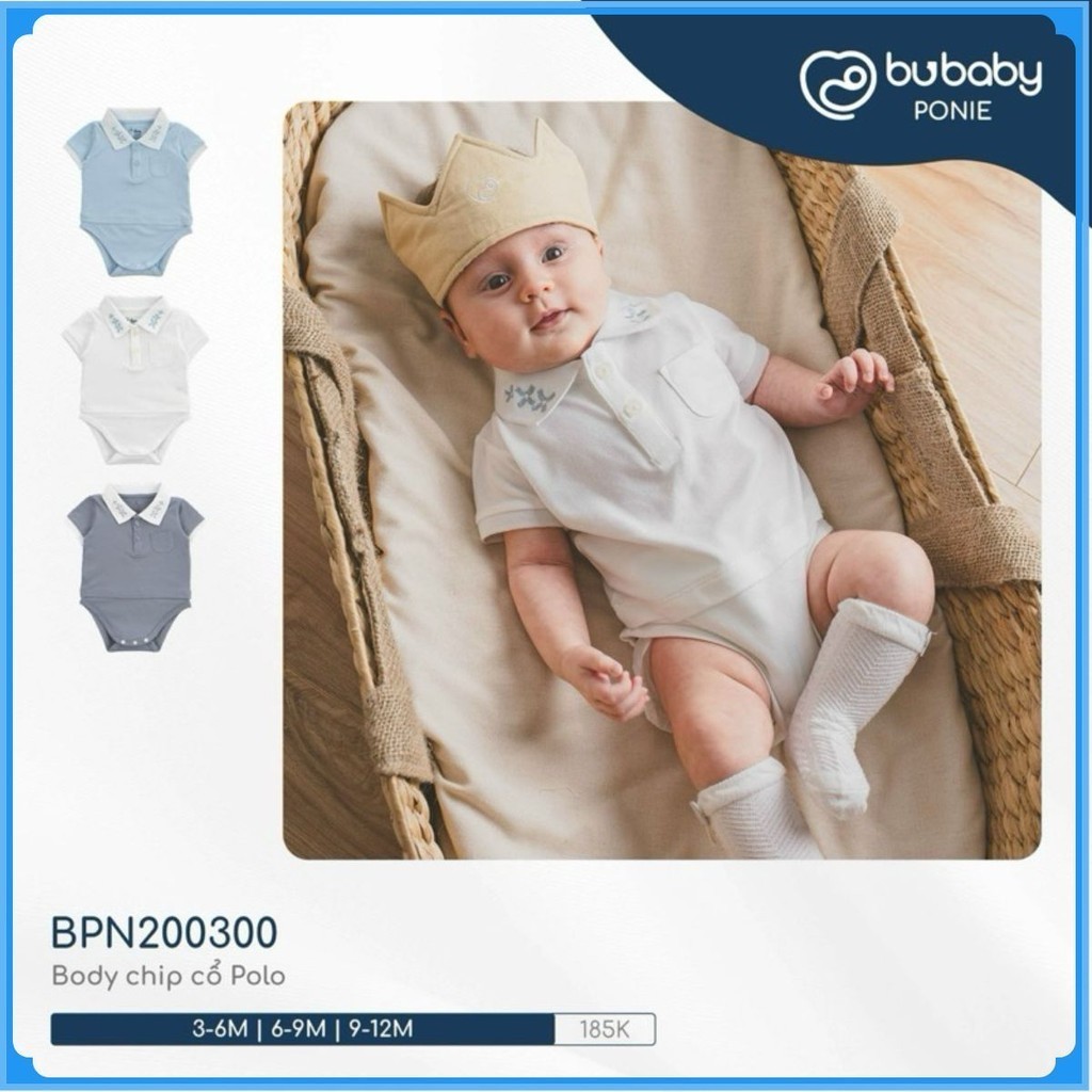 (3M-12M) Bodychip cổ Polo cho bé trai, bé gái sơ sinh - Bu baby sơ sinh Ponie BPN200300