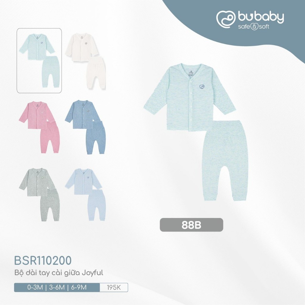 (NB-9M) Bộ dài tay cài giữa sơ sinh bộ dài tay thu đông sơ sinh  cài chéo BSR110800 - Bu baby sơ sinh -  Đồ sơ sinh