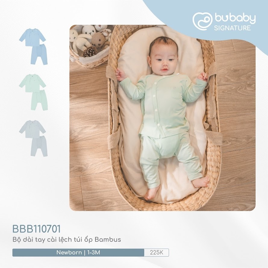 (NB-9M) Bộ dài tay cài giữa sơ sinh bộ dài tay thu đông sơ sinh  cài chéo BSR110800 - Bu baby sơ sinh -  Đồ sơ sinh