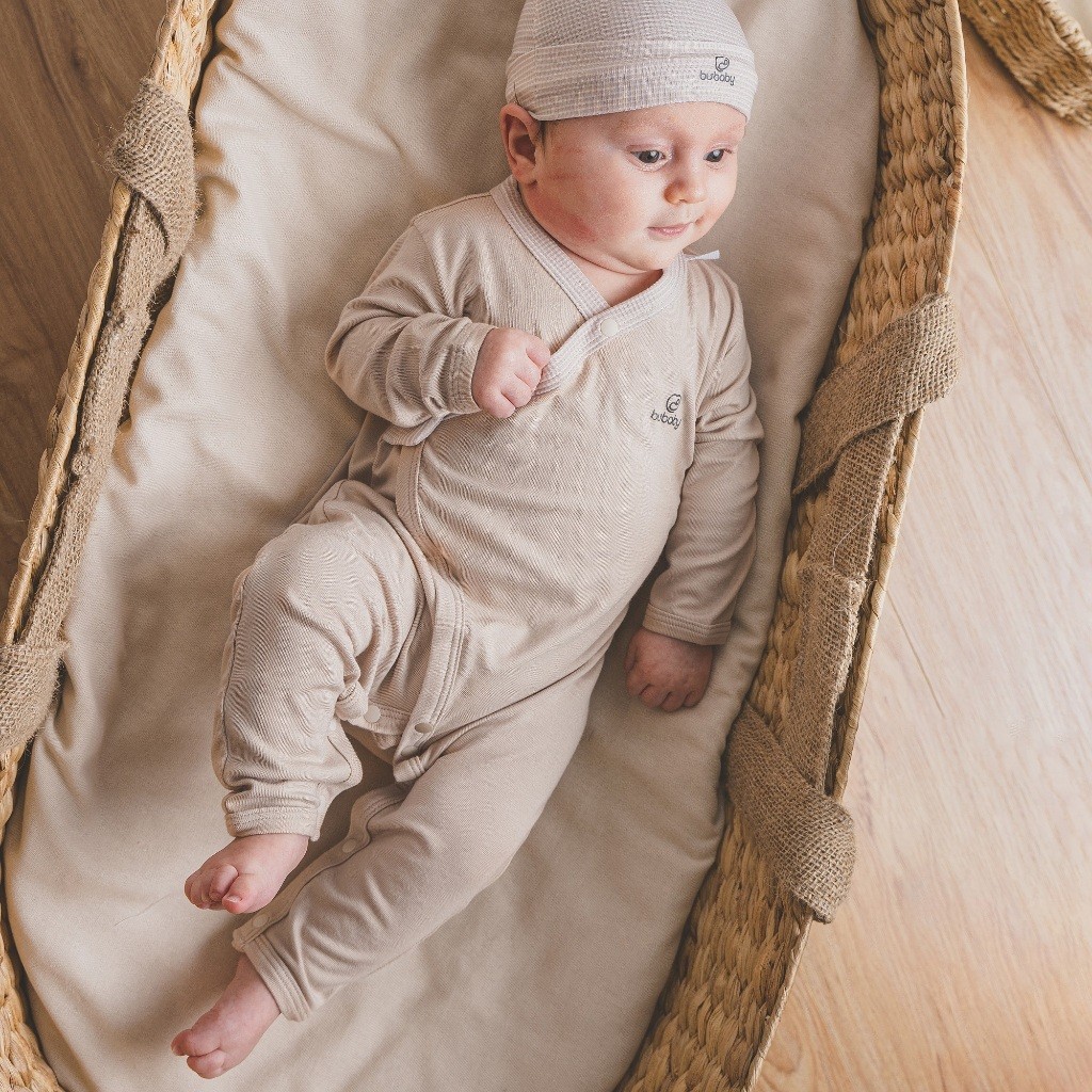 (0-3M) Bộ đồ liền thân dài tay cài chéo sơ sinh BSR210802 - BU Siro | Quần áo BuBaby - Bubaby sơ sinh