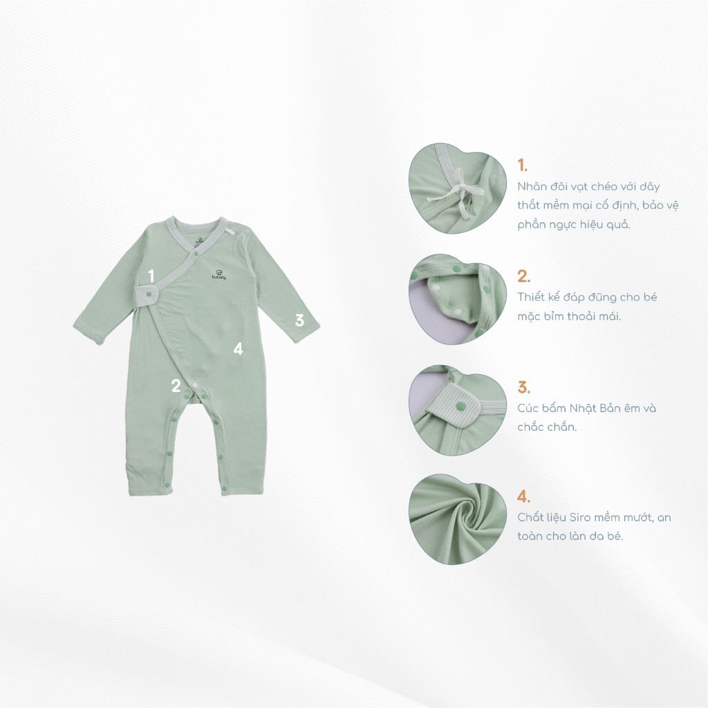 (0-3M) Bộ đồ liền thân dài tay cài chéo sơ sinh BSR210802 - BU Siro | Quần áo BuBaby - Bubaby sơ sinh