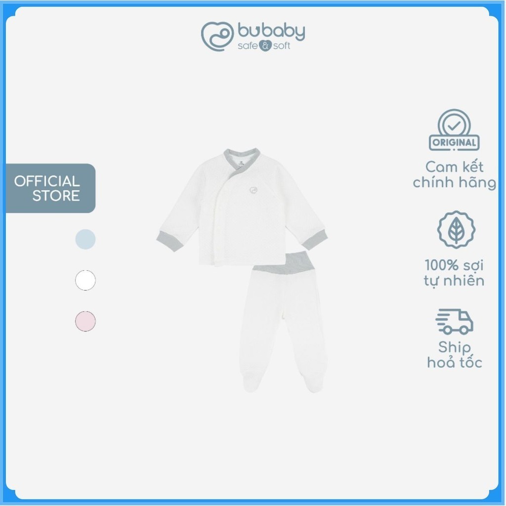 Bộ quần áo dài tay cài chéo liền tất chân chần bông - BU Quilted BBS110800 | Quần áo BuBaby chính hãng
