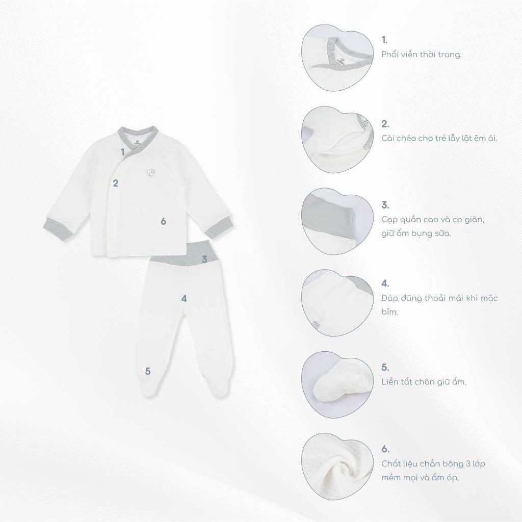Bộ quần áo dài tay cài chéo liền tất chân chần bông - BU Quilted BBS110800 | Quần áo BuBaby chính hãng