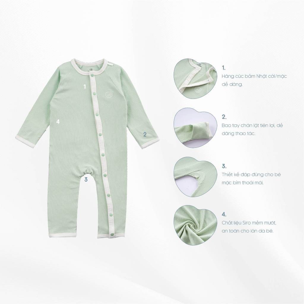 Bodysuit cho bé Sơ Sinh cài cúc giữa chất liệu Siro Cotton mềm mại BSR210801| Quần áo BuBaby chính hãng