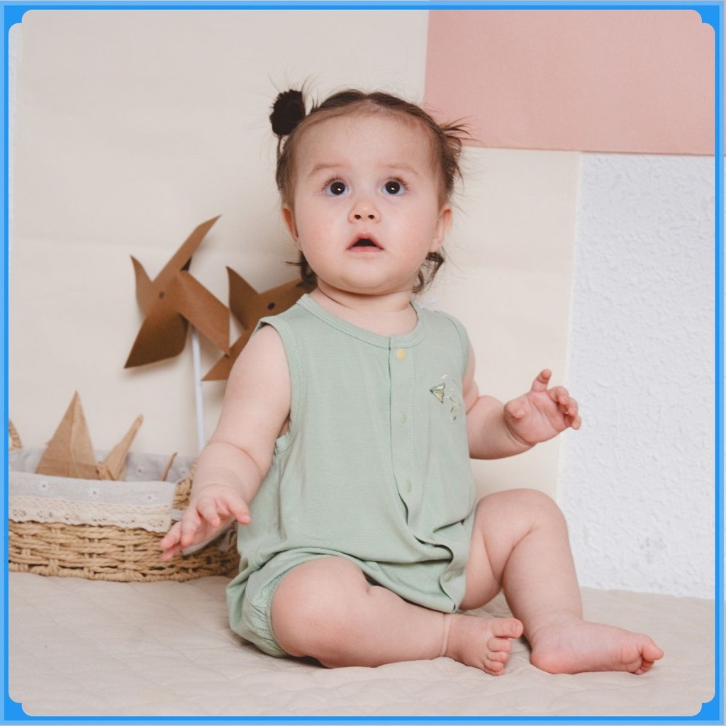 (1M-12M) Bộ đồ liền thân sát nách cài giữa cho bé sơ sinh BBB240200 - Bu baby sơ sinh - Quần áo BU Baby Bambus