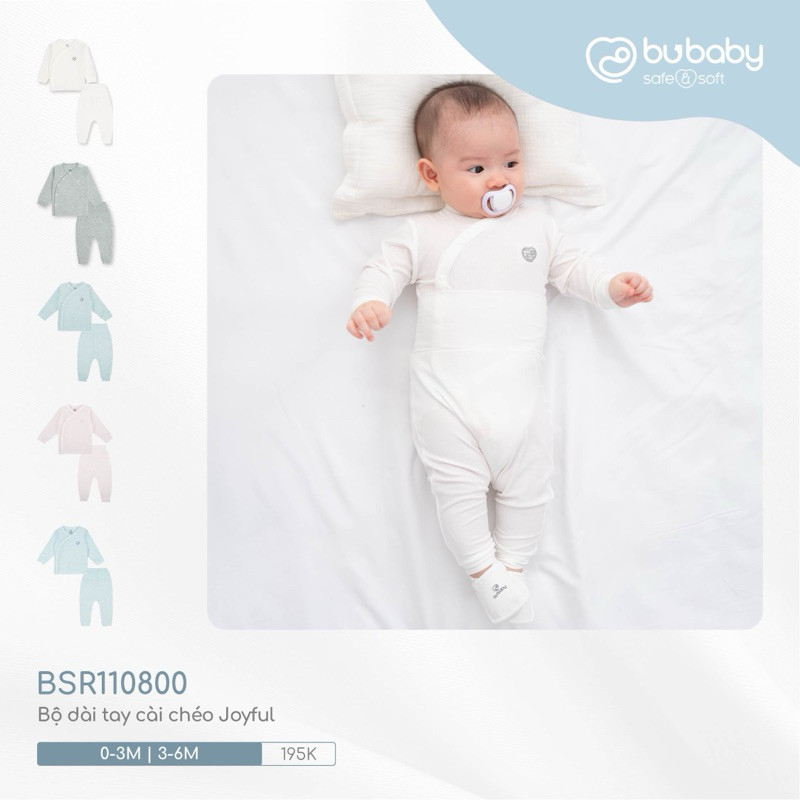 (0-6M) Bộ dài tay cài chéo chất liệu mỏng nhẹ cho bé chất liệu Siro Cotton mềm mại BSR110801 BSR110800 BSR110803