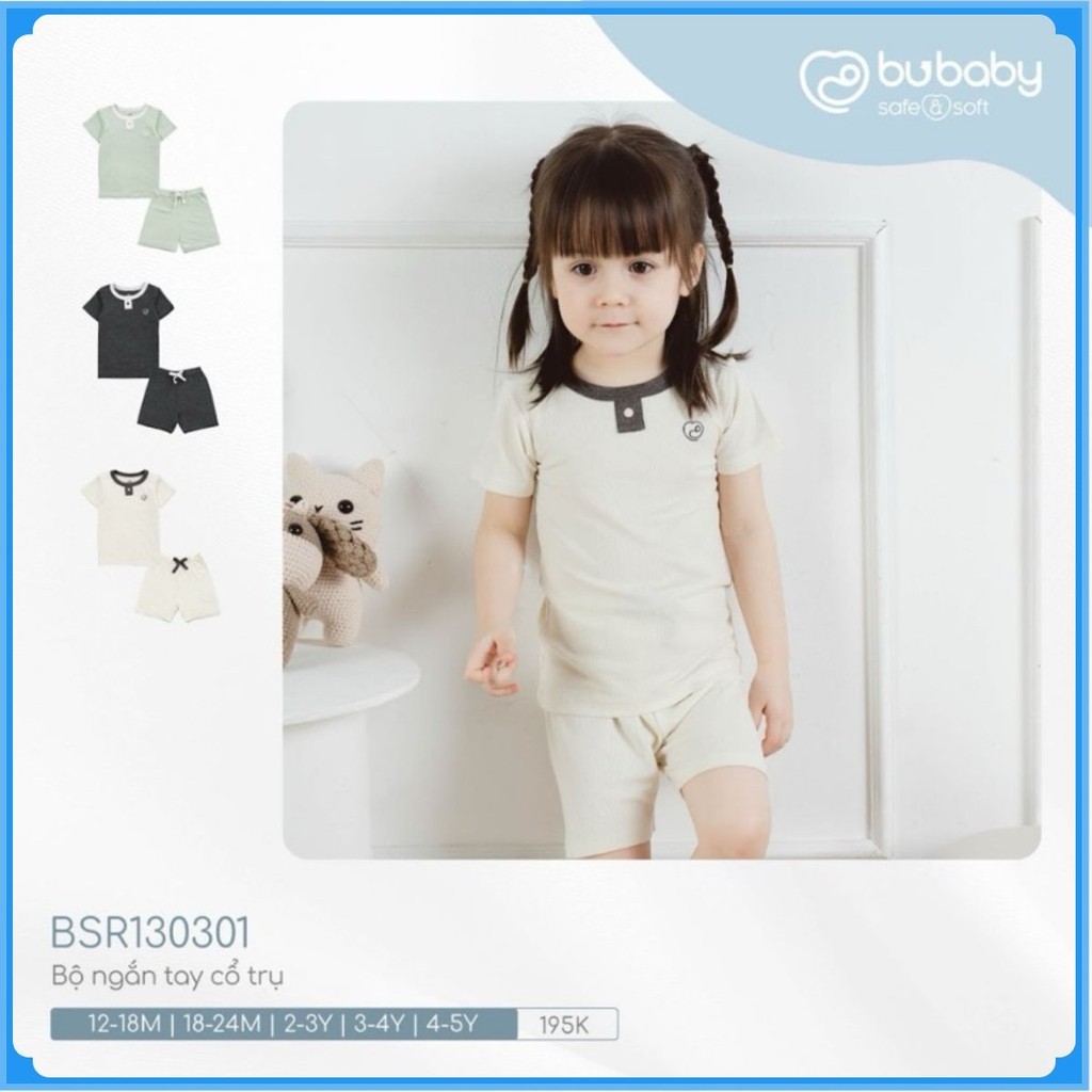(1Y-5Y) Bộ ngắn tay cổ trụ chất liệu mỏng nhẹ cho bé chất liệu Siro Cotton mềm mại - Quần áo BuBaby BSR130301
