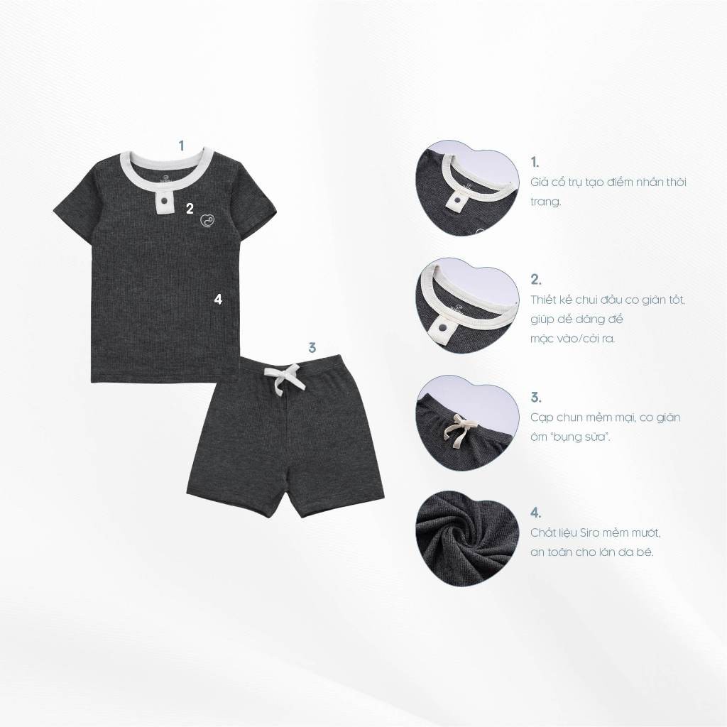 (1Y-5Y) Bộ ngắn tay cổ trụ chất liệu mỏng nhẹ cho bé chất liệu Siro Cotton mềm mại - Quần áo BuBaby BSR130301