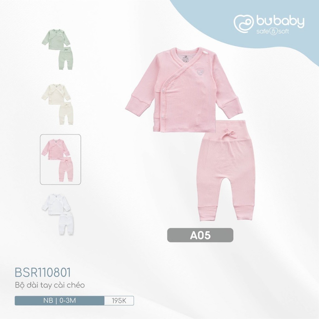 (0-6M) Bộ dài tay cài chéo chất liệu mỏng nhẹ cho bé chất liệu Siro Cotton mềm mại BSR110801 BSR110800 BSR110803