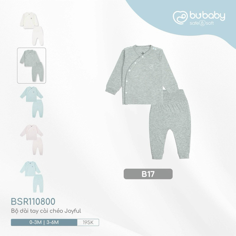 (0-6M) Bộ dài tay cài chéo chất liệu mỏng nhẹ cho bé chất liệu Siro Cotton mềm mại BSR110801 BSR110800 BSR110803