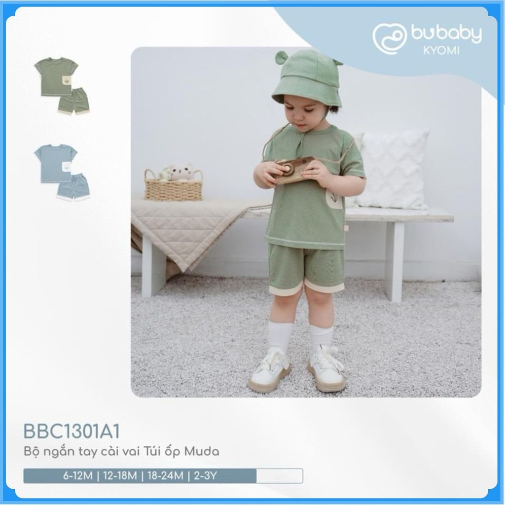 (6M-3Y) Bộ quần áo ngắn tay cài vai Túi ốp Muda - Bu baby bé trai - Bu baby bé gái -Quần áo Bu baby- Bamco BBC1301A1