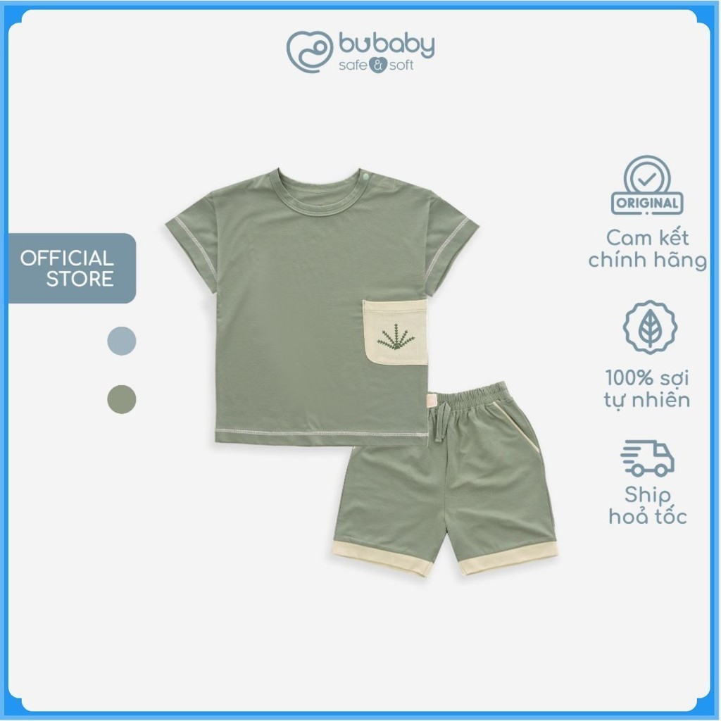 (6M-3Y) Bộ quần áo ngắn tay cài vai Túi ốp Muda - Bu baby bé trai - Bu baby bé gái -Quần áo Bu baby- Bamco BBC1301A1
