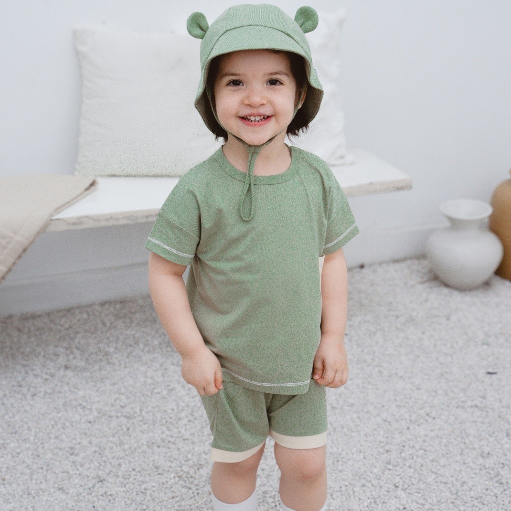 (6M-3Y) Bộ quần áo ngắn tay cài vai Túi ốp Muda - Bu baby bé trai - Bu baby bé gái -Quần áo Bu baby- Bamco BBC1301A1