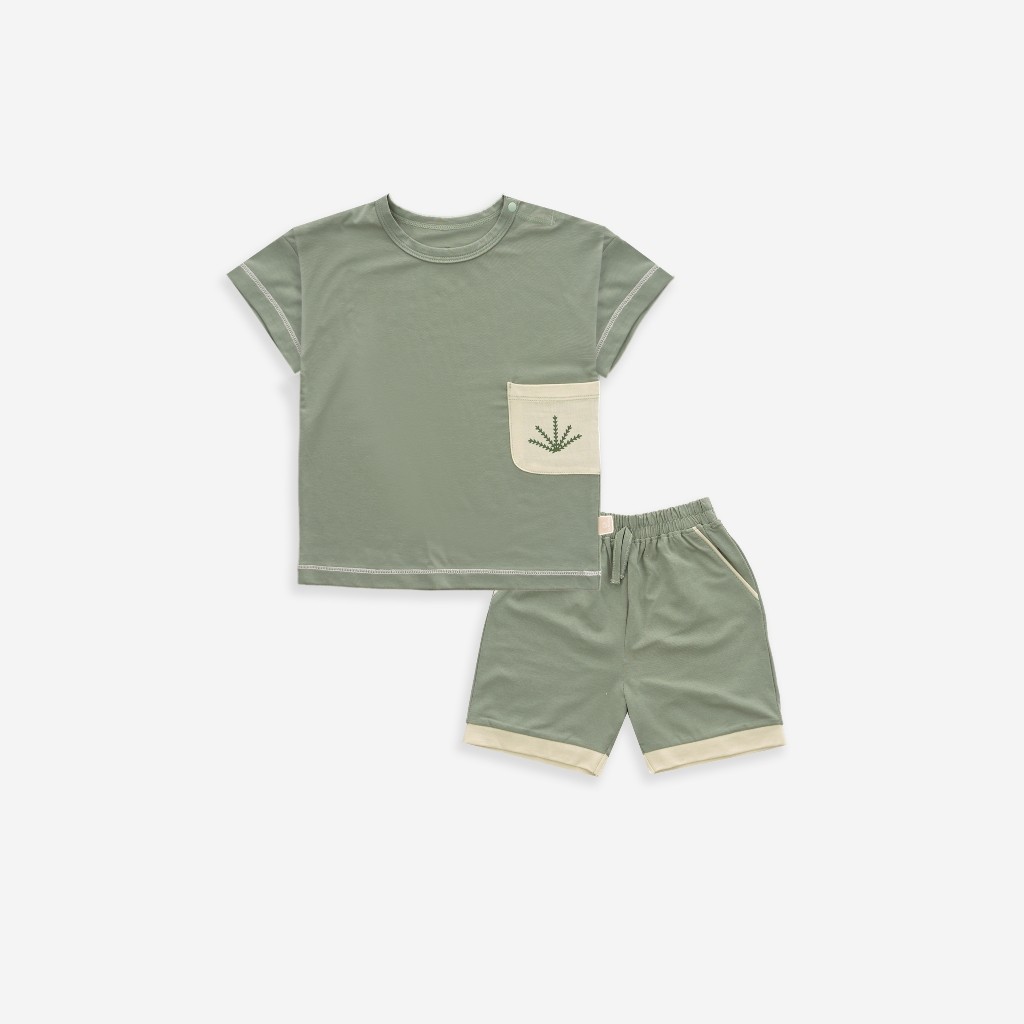 (6M-3Y) Bộ quần áo ngắn tay cài vai Túi ốp Muda - Bu baby bé trai - Bu baby bé gái -Quần áo Bu baby- Bamco BBC1301A1