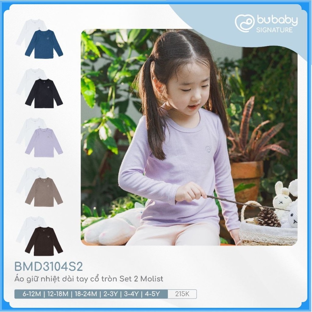 (6M - 5Y) Set 2 Áo giữ nhiệt dài tay cổ tròn BMD3104S2 - Bu baby bé trai - Bu baby bé gái - Áo giữ nhiệt cho bé