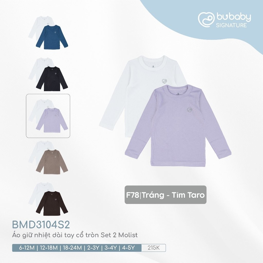 (6M - 5Y) Set 2 Áo giữ nhiệt dài tay cổ tròn BMD3104S2 - Bu baby bé trai - Bu baby bé gái - Áo giữ nhiệt cho bé