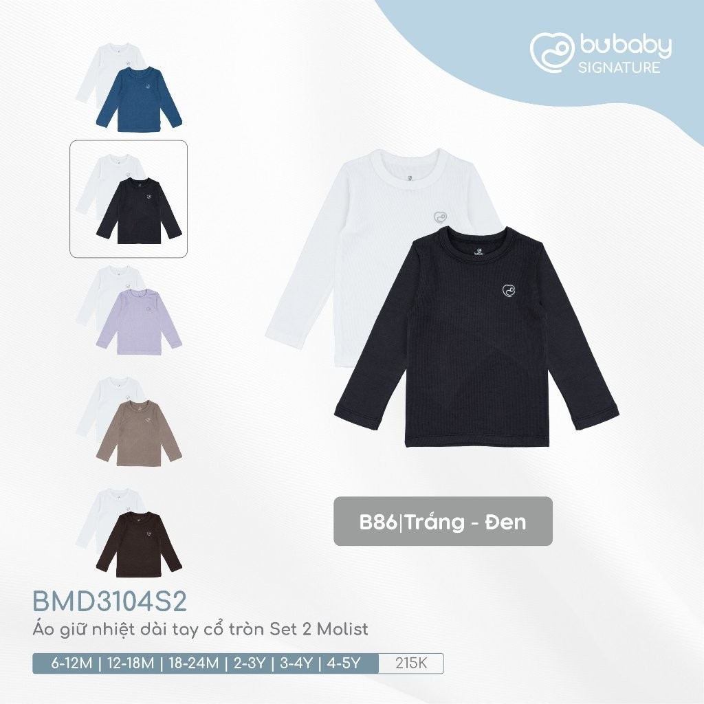 (6M - 5Y) Set 2 Áo giữ nhiệt dài tay cổ tròn BMD3104S2 - Bu baby bé trai - Bu baby bé gái - Áo giữ nhiệt cho bé