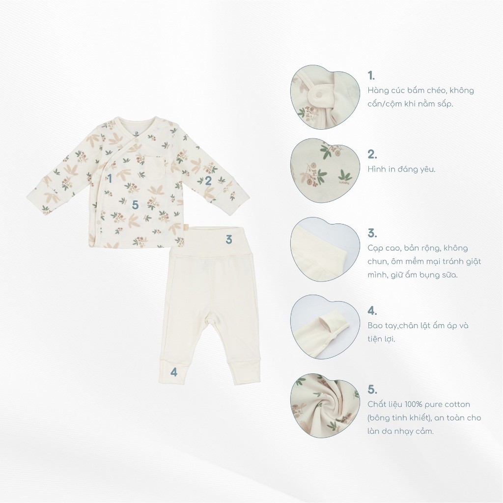 (NB-3M) Bộ dài tay cài chéo thu đông BU Mimo - Pure Cotton - BCT110802 | Quần áo Bubaby chính hãng