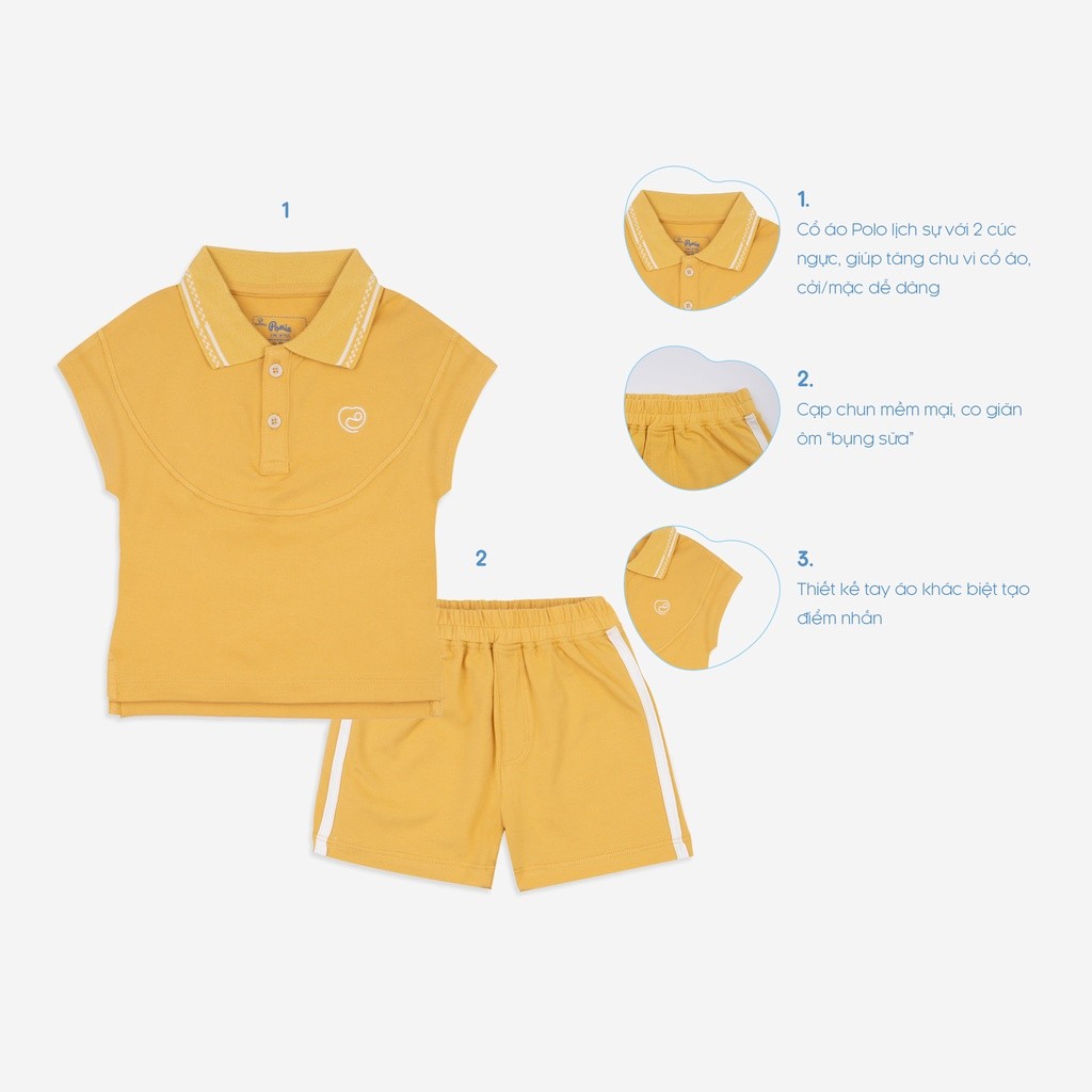 (6M-4Y) Bộ quần áo polo bé trai, bé gái, bộ polo cộc tay BU Baby đáng yêu phối màu cổ BPN130306 | Quần áo BU Baby