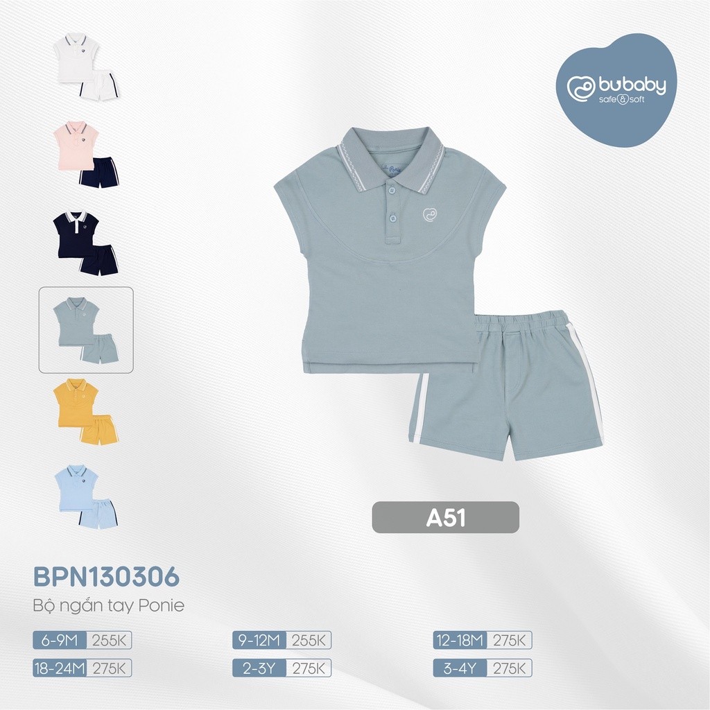 (6M-4Y) Bộ quần áo polo bé trai, bé gái, bộ polo cộc tay BU Baby đáng yêu phối màu cổ BPN130306 | Quần áo BU Baby