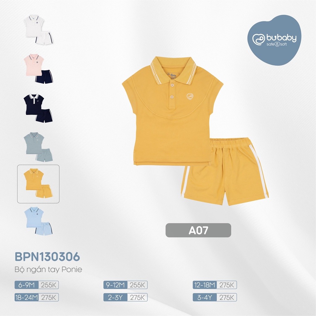 (6M-4Y) Bộ quần áo polo bé trai, bé gái, bộ polo cộc tay BU Baby đáng yêu phối màu cổ BPN130306 | Quần áo BU Baby