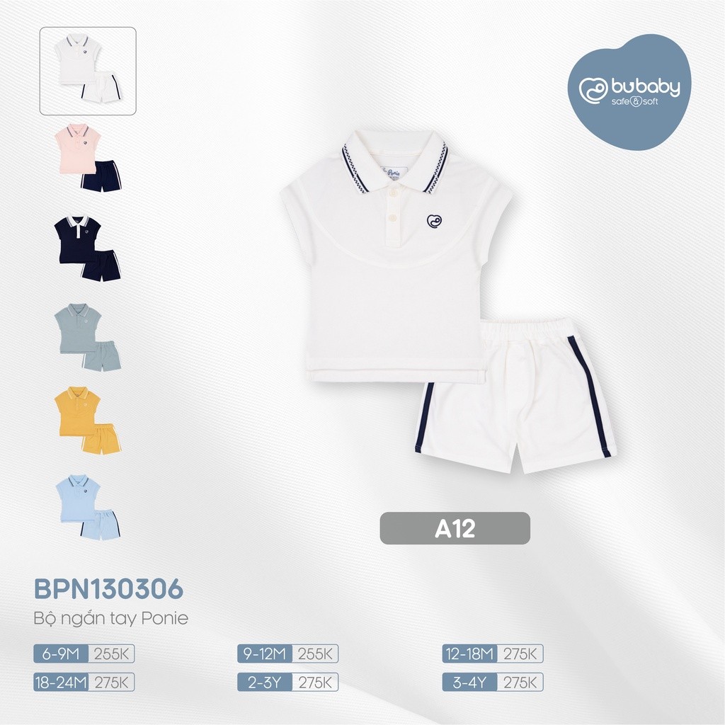 (6M-4Y) Bộ quần áo polo bé trai, bé gái, bộ polo cộc tay BU Baby đáng yêu phối màu cổ BPN130306 | Quần áo BU Baby