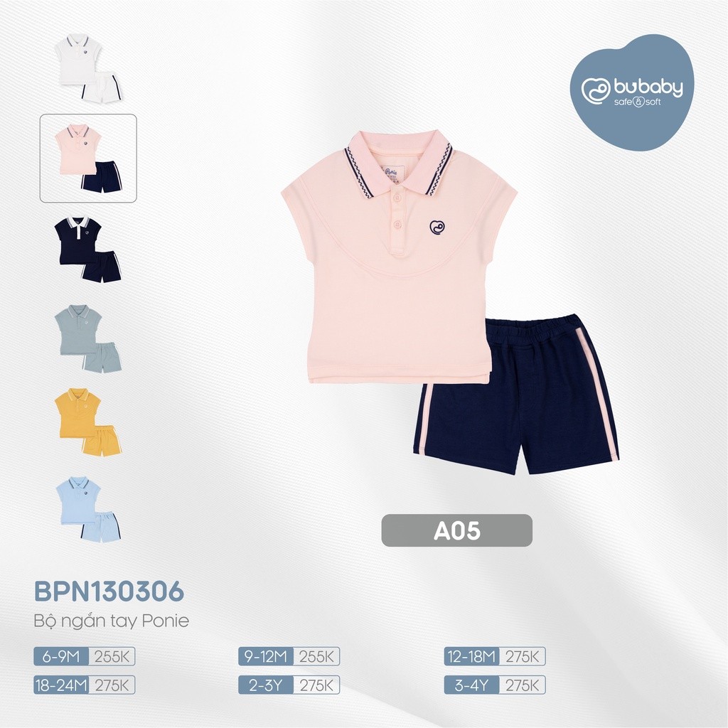 (6M-4Y) Bộ quần áo polo bé trai, bé gái, bộ polo cộc tay BU Baby đáng yêu phối màu cổ BPN130306 | Quần áo BU Baby