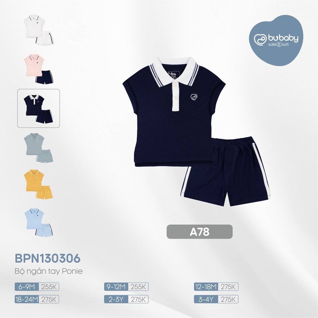 (6M-4Y) Bộ quần áo polo bé trai, bé gái, bộ polo cộc tay BU Baby đáng yêu phối màu cổ BPN130306 | Quần áo BU Baby