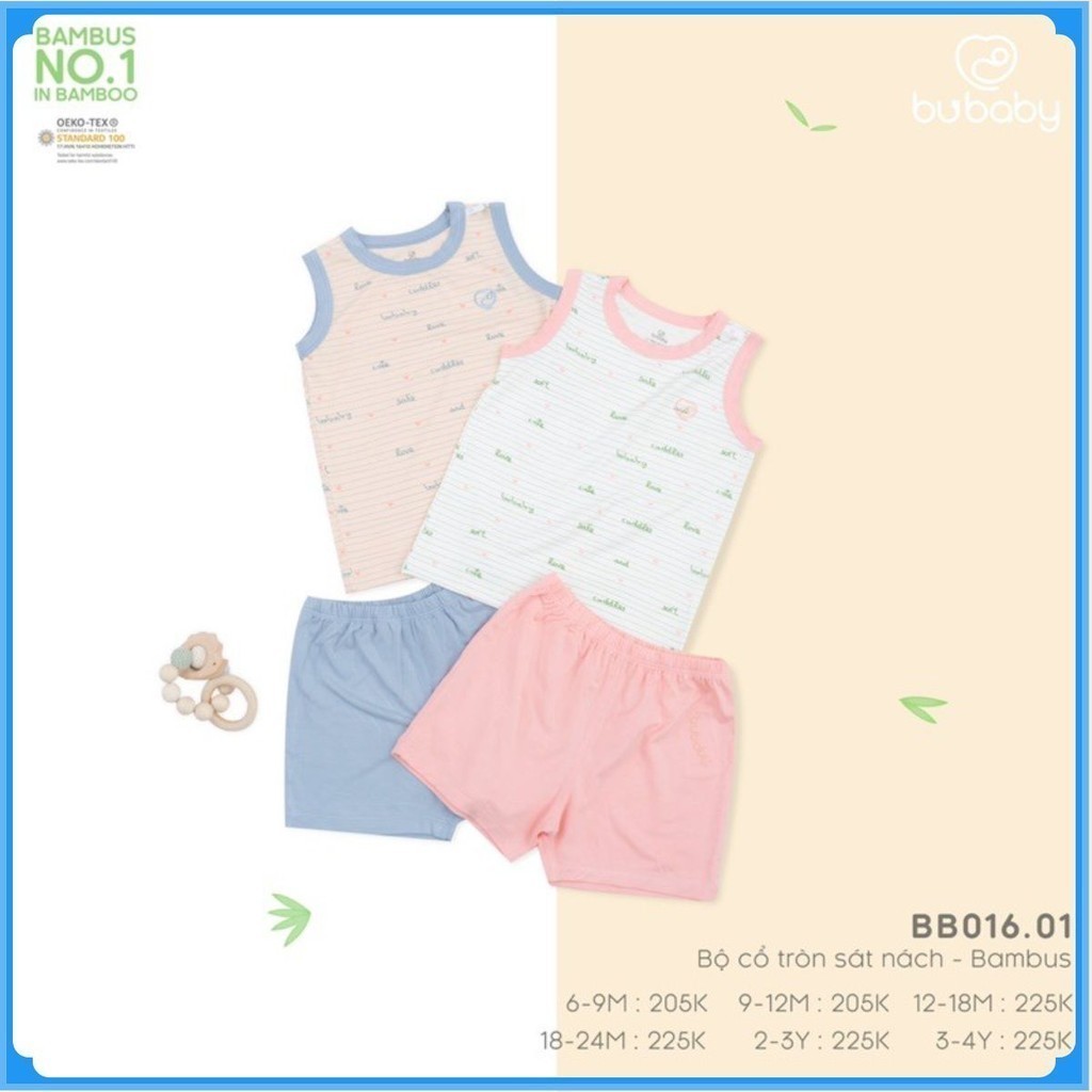 (6M-4Y) Bộ quần áo cổ tròn sát nách BU Bambus  BB016.01 Bubaby chính hãng cho bé trai và bé gái