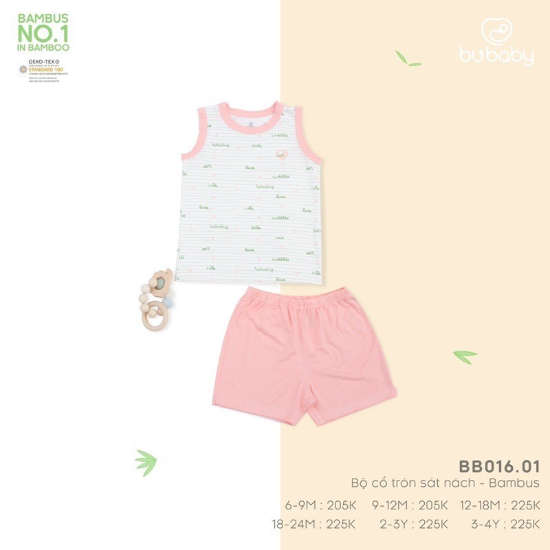 (6M-4Y) Bộ quần áo cổ tròn sát nách BU Bambus  BB016.01 Bubaby chính hãng cho bé trai và bé gái