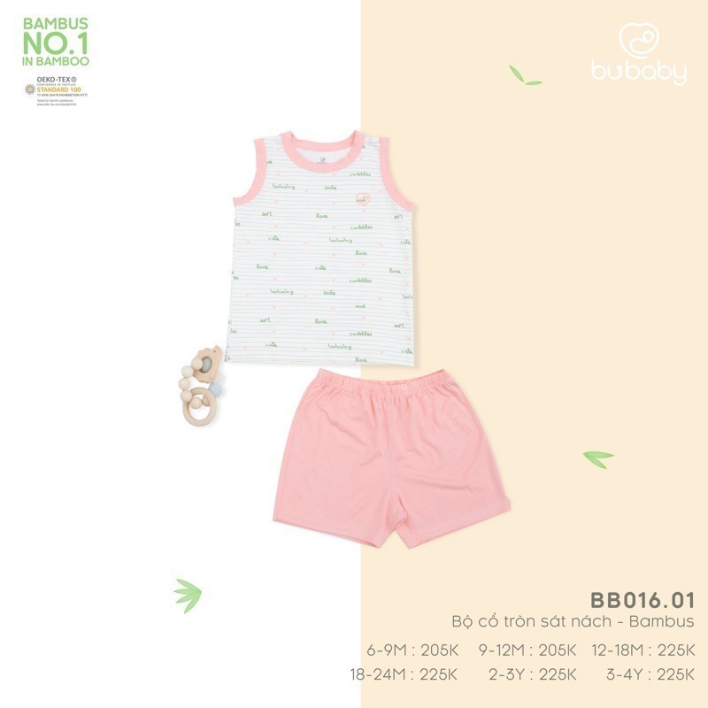 (6M-4Y) Bộ quần áo cổ tròn sát nách BU Bambus  BB016.01 Bubaby chính hãng cho bé trai và bé gái