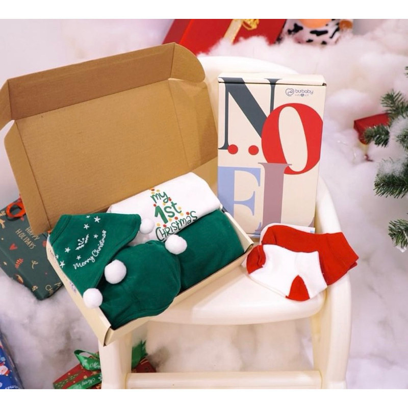 (0-18M) Bộ giáng sinh cho bé Bubaby - Kèm hộp quà tặng - Set quà noel cute cho bé - Bộ đồ Noel cho bé Quà noel cho bé
