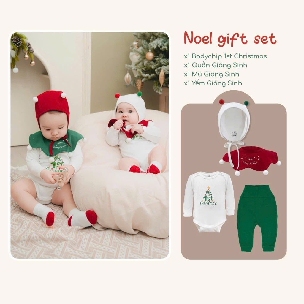 (0-18M) Bộ giáng sinh cho bé Bubaby - Kèm hộp quà tặng - Set quà noel cute cho bé - Bộ đồ Noel cho bé Quà noel cho bé