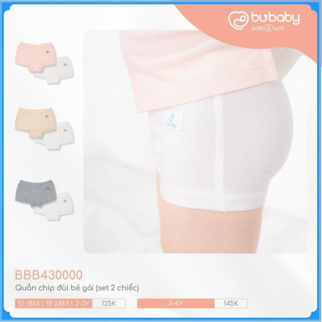 BU Baby (1Y-5Y) Set 2 Quần Chip Đùi Bé Gái Bu baby Vải Bamboo Mềm Mịn - Quần chip bubaby