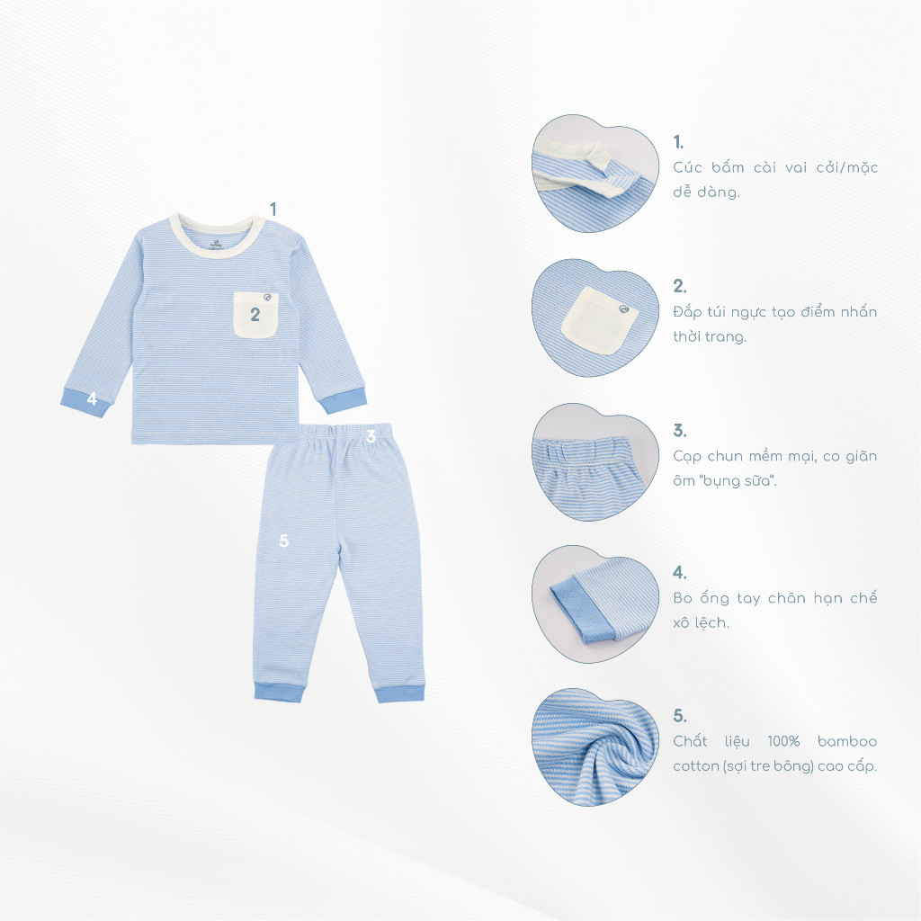 (12M-4Y) Bộ dài tay cài vai BuBaby cho bé chất liệu sợi tre cotton - Bamco BBC110104 | Quần áo chính hãng