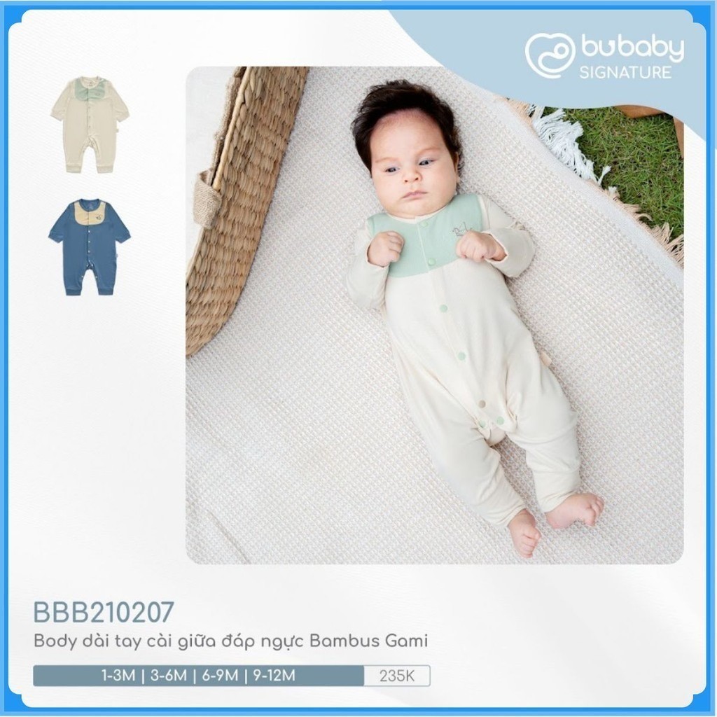 (0-12M) Body dài tay cài giữa Bubaby Bambus Gami - BBB210207 BBB210210 | Quần áo BU Baby chính hãng