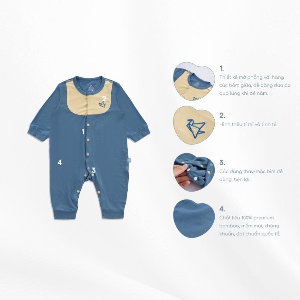 (0-12M) Body dài tay cài giữa Bubaby Bambus Gami - BBB210207 BBB210210 | Quần áo BU Baby chính hãng