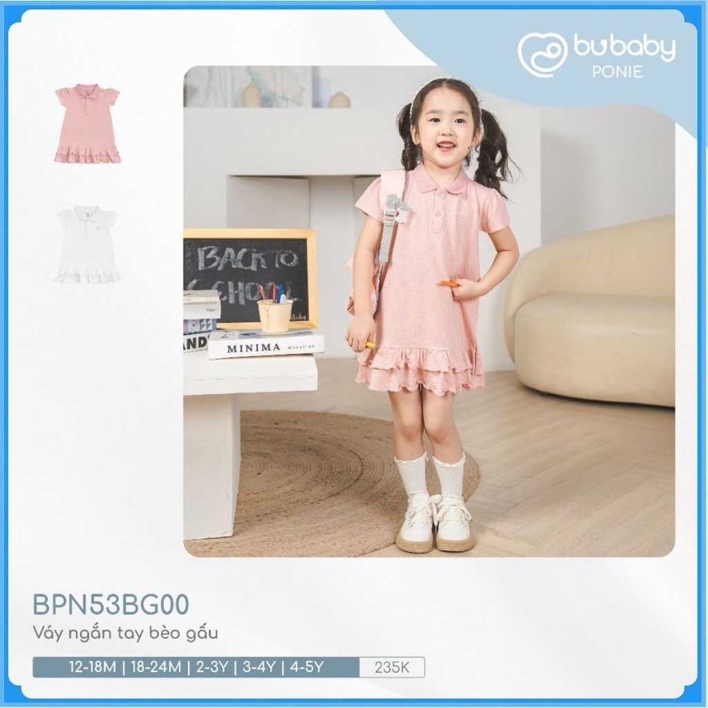 (1Y-5Y) Váy ngắn tay bèo gấu, váy liền sát nách cổ Polo BU Baby Ponie BPN53BG00 BPN540300 | Váy Bubaby chính hãng