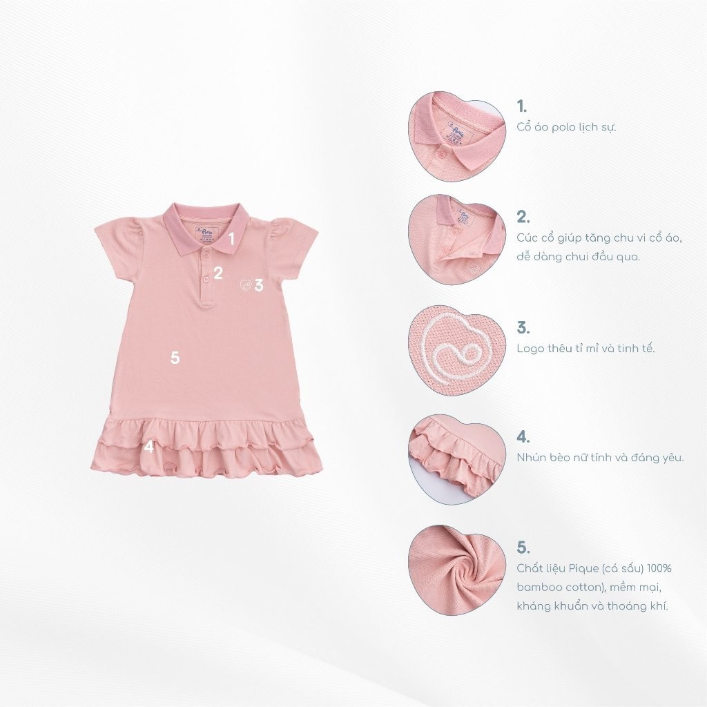 (1Y-5Y) Váy ngắn tay bèo gấu, váy liền sát nách cổ Polo BU Baby Ponie BPN53BG00 BPN540300 | Váy Bubaby chính hãng