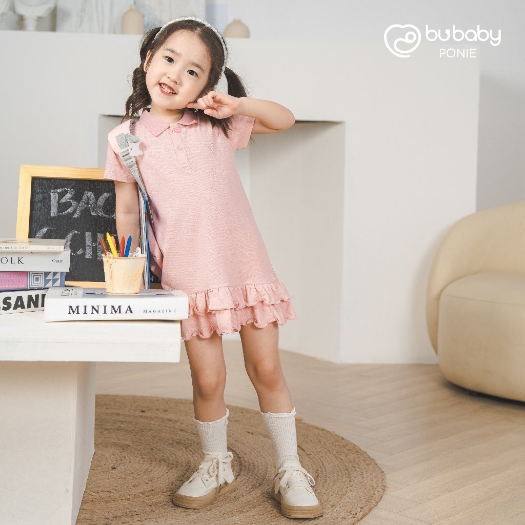 (1Y-5Y) Váy ngắn tay bèo gấu, váy liền sát nách cổ Polo BU Baby Ponie BPN53BG00 BPN540300 | Váy Bubaby chính hãng