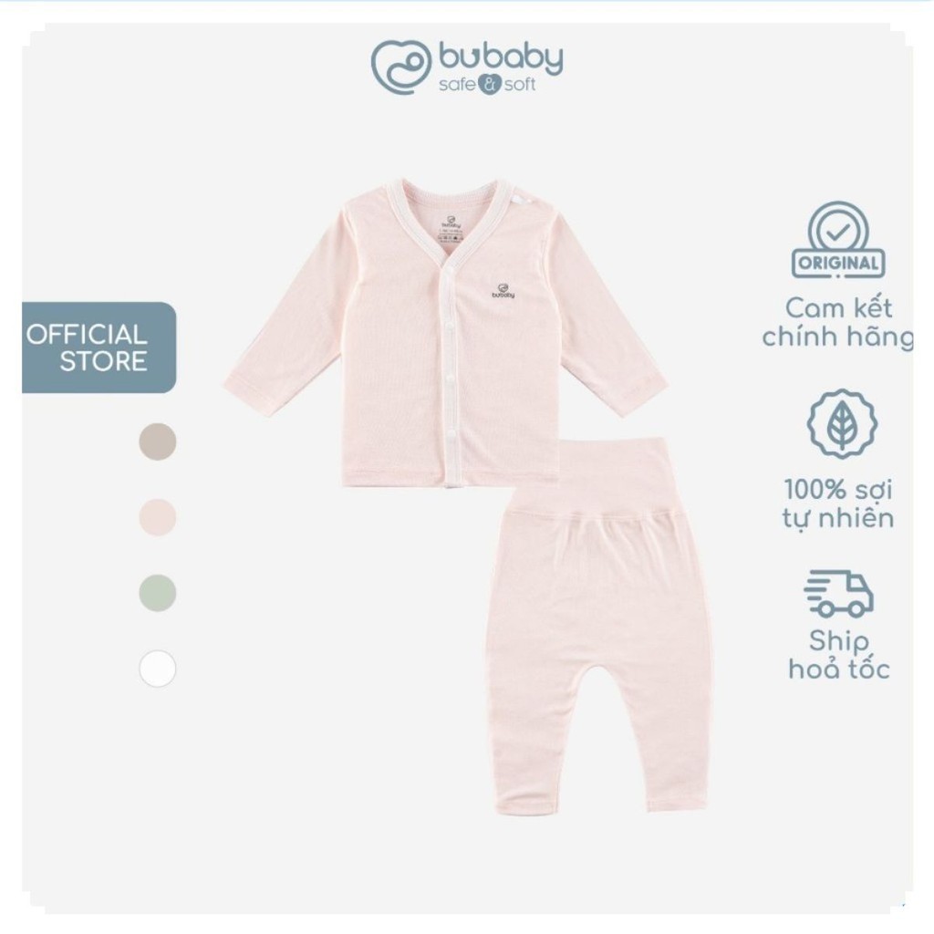 BuBaby Bộ dài tay cài giữa cho bé sơ sinh từ 1 đến 9 tháng chất vải thoải mái, co giãn  - Siro BSR110202 | Quần áo Bu