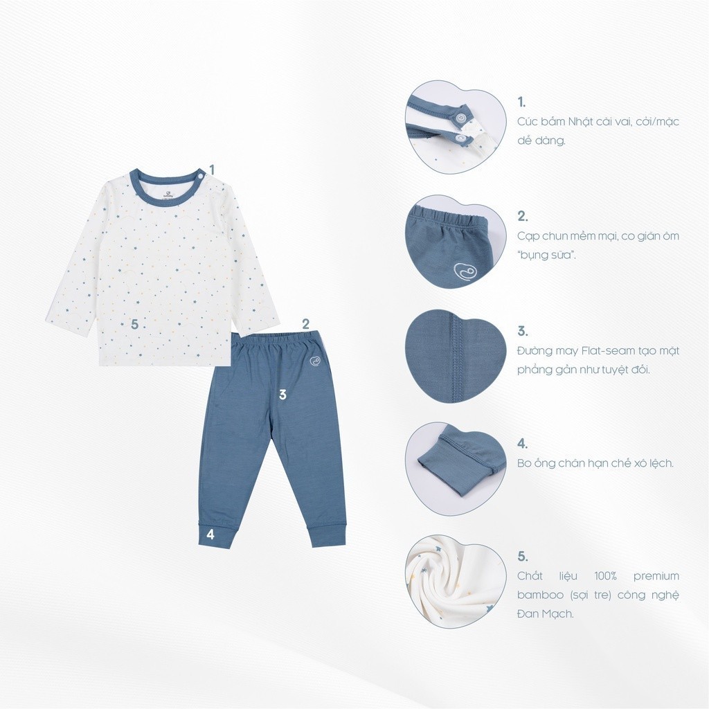 BuBaby Bộ quần áo dài tay cài vai Twinkle - Bambus BBB110107 | Bu Baby Chính Hãng