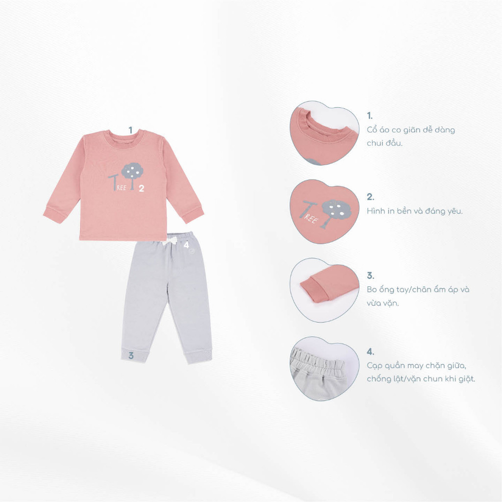 BuBaby Bộ quần áo dài tay cổ tròn - Terry BBC110404 | Bu Baby Chính Hãng