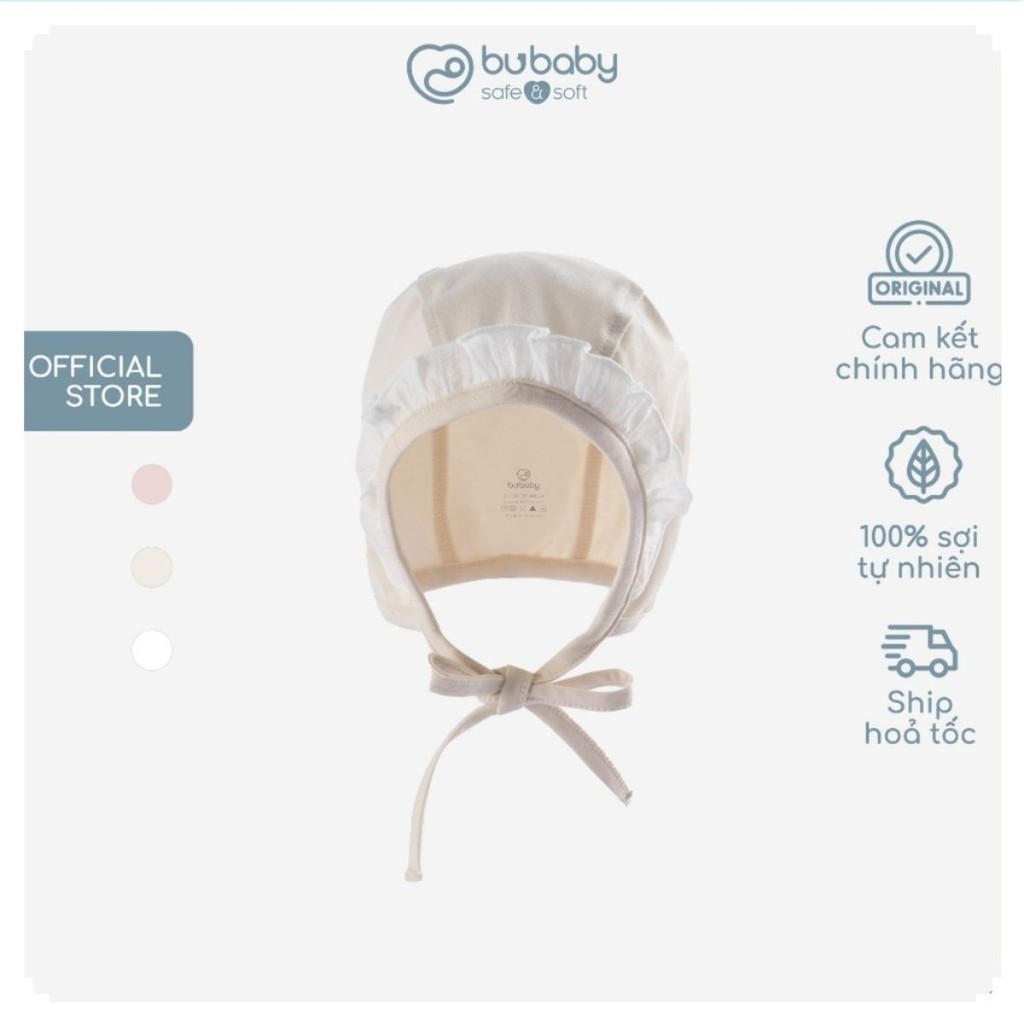 BuBaby Mũ buộc dây Bonnet Mimo nhún bèo sơ sinh dành cho bé gái - BU Modal Cotton ABC194300 | Phụ kiện chính hãng