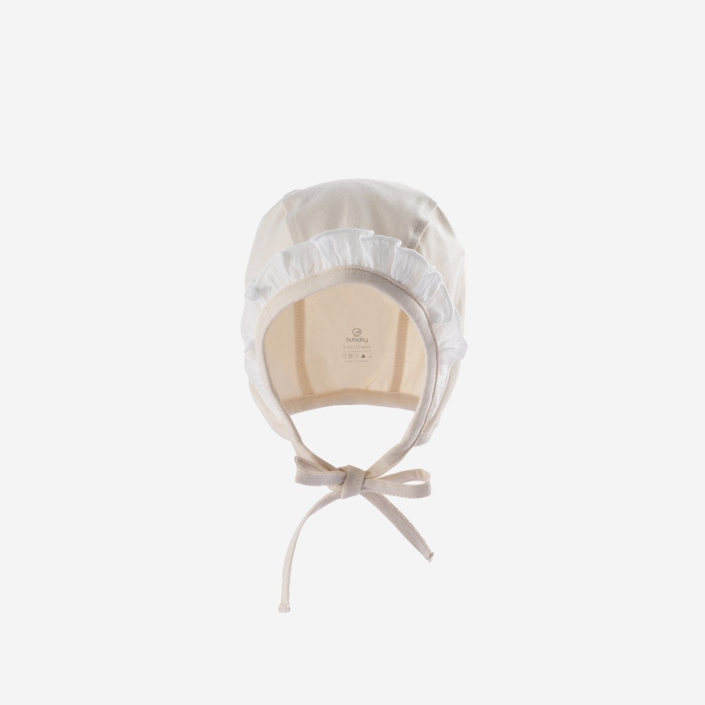 BuBaby Mũ buộc dây Bonnet Mimo nhún bèo sơ sinh dành cho bé gái - BU Modal Cotton ABC194300 | Phụ kiện chính hãng